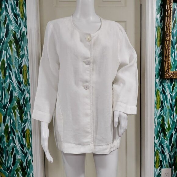 Pure Jill Linen Artsey Lagenlook Layers 100% Linen Cardigan Jacket Cream Size L - Picture 4 of 13